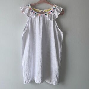 Mini Boden White Ruffle Neck Pom Poms Tank Top  9-10